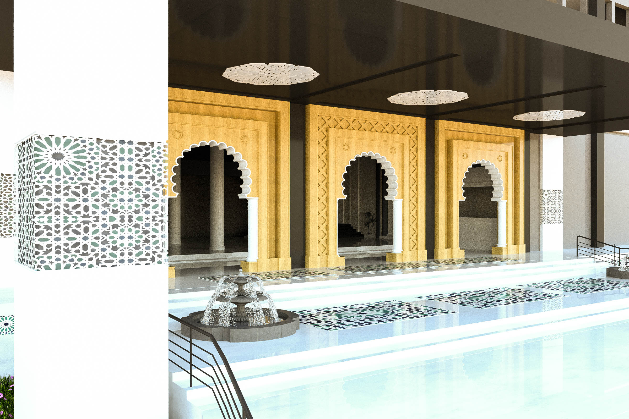 Daytime exterior rendering of the Wilaya de Tanger façade and entrance