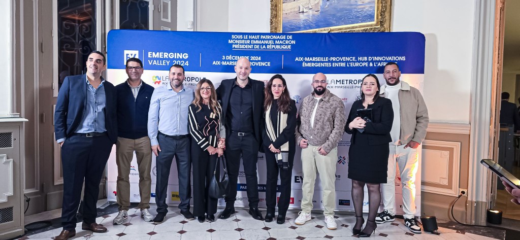 Technopark Maroc MITC delegation at Emerging Valley 2024 in Aix-Marseille-Provence, including Lamiae Benmakhlouf, Directeur Général of Technopark, and Yassine Ait Oufkir